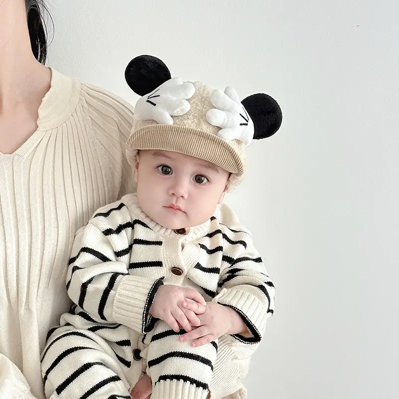 Cute Baby Hat Autumn Winter Warm Cashmere Windproof Peaked Cap for Boys Girls Baby Small Month Old