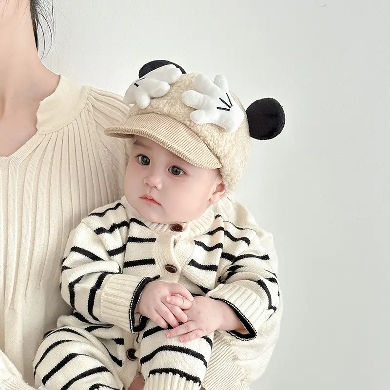 Cute Baby Hat Autumn Winter Warm Cashmere Windproof Peaked Cap for Boys Girls Baby Small Month Old