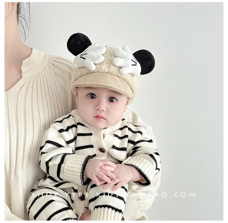 Cute Baby Hat Autumn Winter Warm Cashmere Windproof Peaked Cap for Boys Girls Baby Small Month Old — feature 1