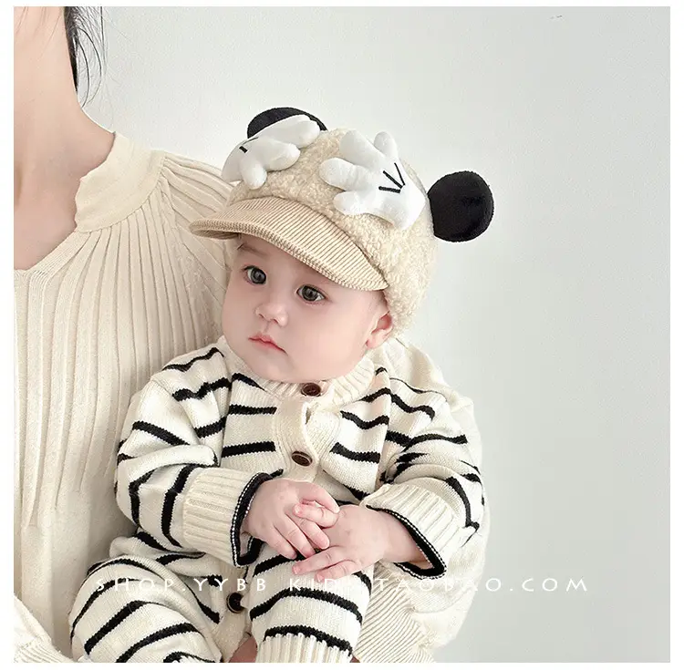 Cute Baby Hat Autumn Winter Warm Cashmere Windproof Peaked Cap for Boys Girls Baby Small Month Old — feature 3