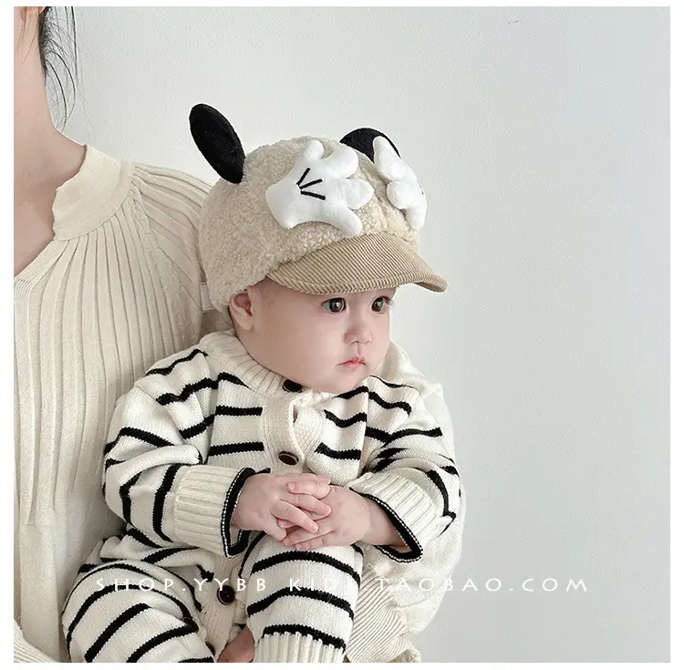 Cute Baby Hat Autumn Winter Warm Cashmere Windproof Peaked Cap for Boys Girls Baby Small Month Old — feature 4