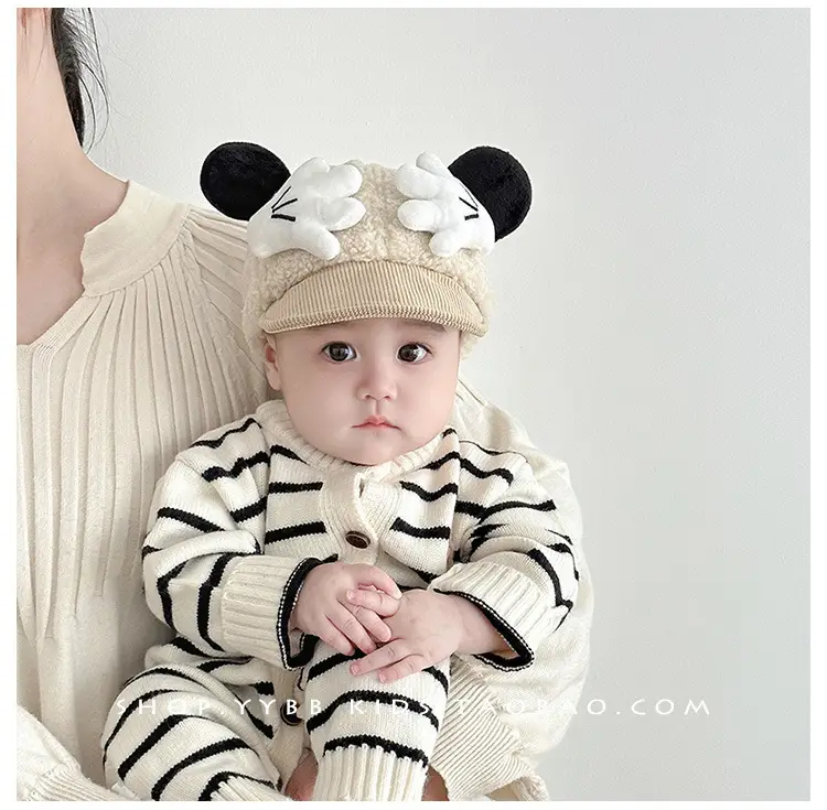 Cute Baby Hat Autumn Winter Warm Cashmere Windproof Peaked Cap for Boys Girls Baby Small Month Old — feature 5