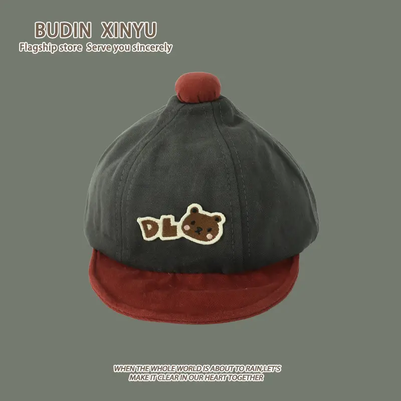 Baby Duckbill Cap with Bear Embroidery Brown - Image 4