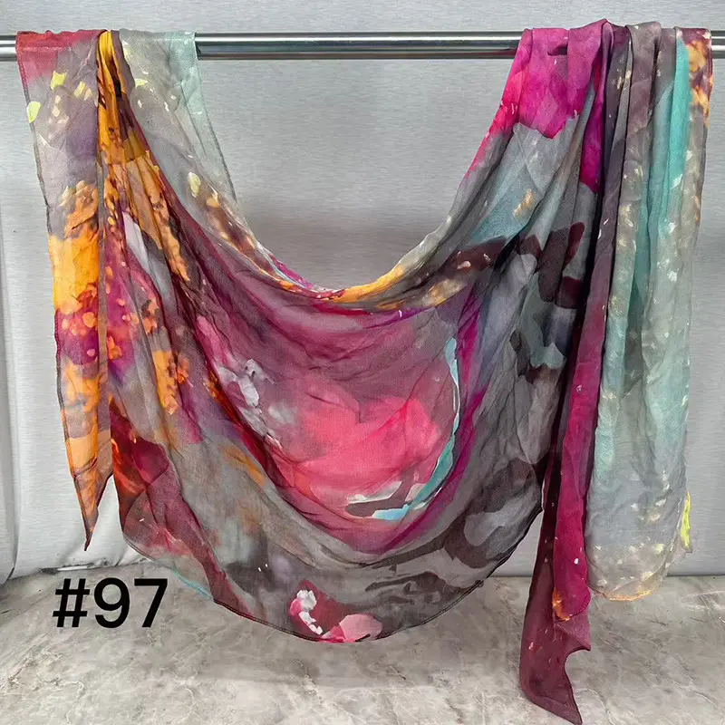 Printed Silk Scarf for Women Black White Abstract Design - Image 22