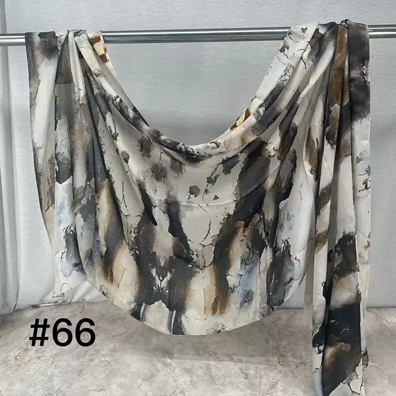 Printed Silk Scarf for Women Black White Abstract Design - Image 29