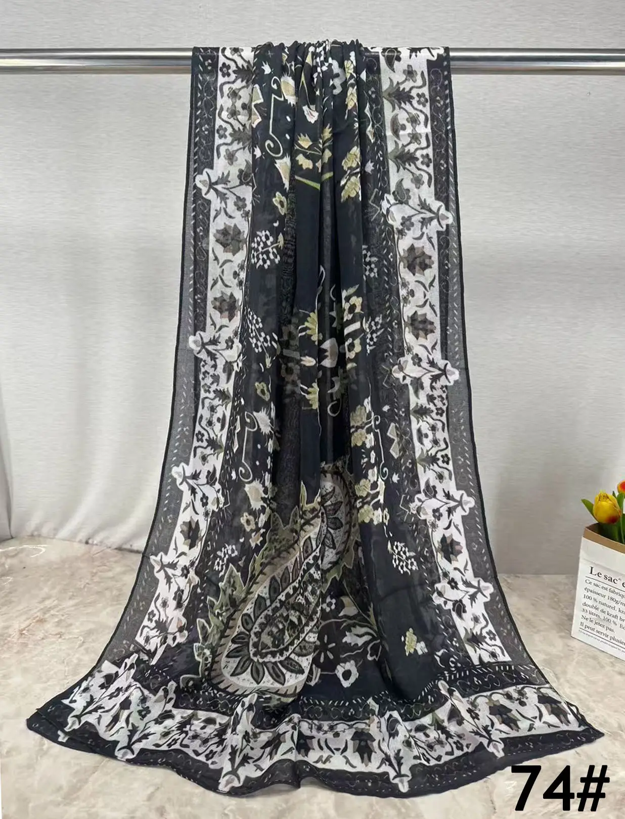 Printed Silk Scarf for Women Black White Abstract Design - Image 6