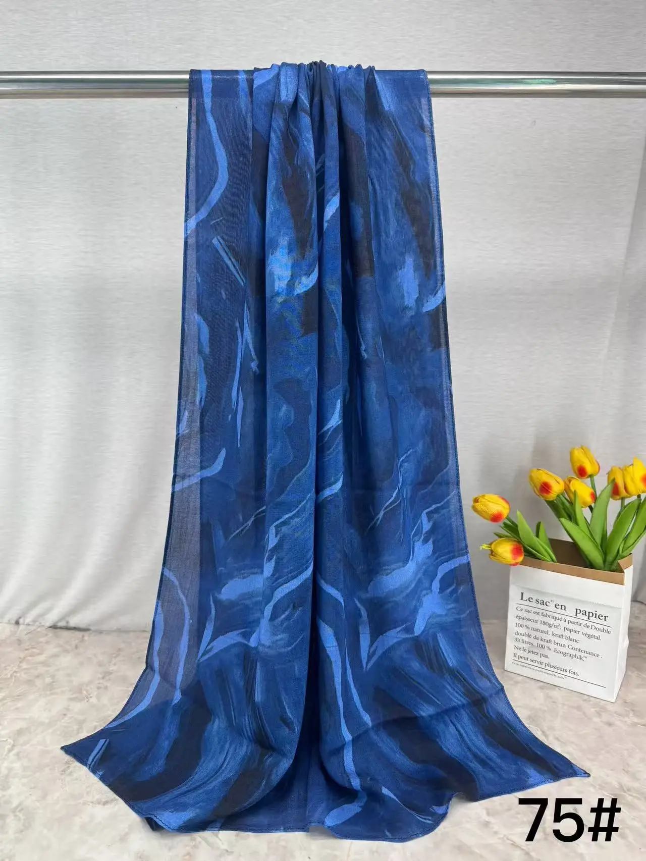 Printed Silk Scarf for Women Black White Abstract Design - Image 7