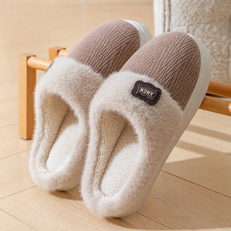 2025 Autumn and Winter Cotton Shoes Women's Anti-Slip Thick Sole Stuffed Splicing Home Warm Plus Velvet Home Cotton Slippers Men's Wholesale