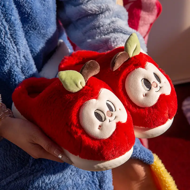 Apple Cotton Slippers for Women, Autumn and Winter Home Indoor and Outdoor Cotton Shoes, Non-Slip and Waterproof Couple Cute Ladies Slippers - Image 5