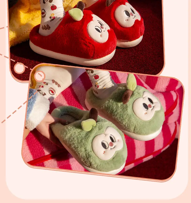 Apple Cotton Slippers for Women, Autumn and Winter Home Indoor and Outdoor Cotton Shoes, Non-Slip and Waterproof Couple Cute Ladies Slippers — feature 4