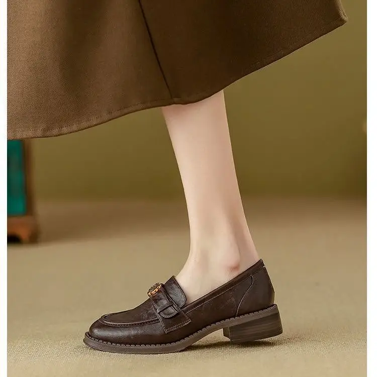 Mary Jane Soft Leather Camellia Loafers Women's 2025 Autumn New Small Leather Shoes Commuting Thick Slip-On Shoes - Image 6