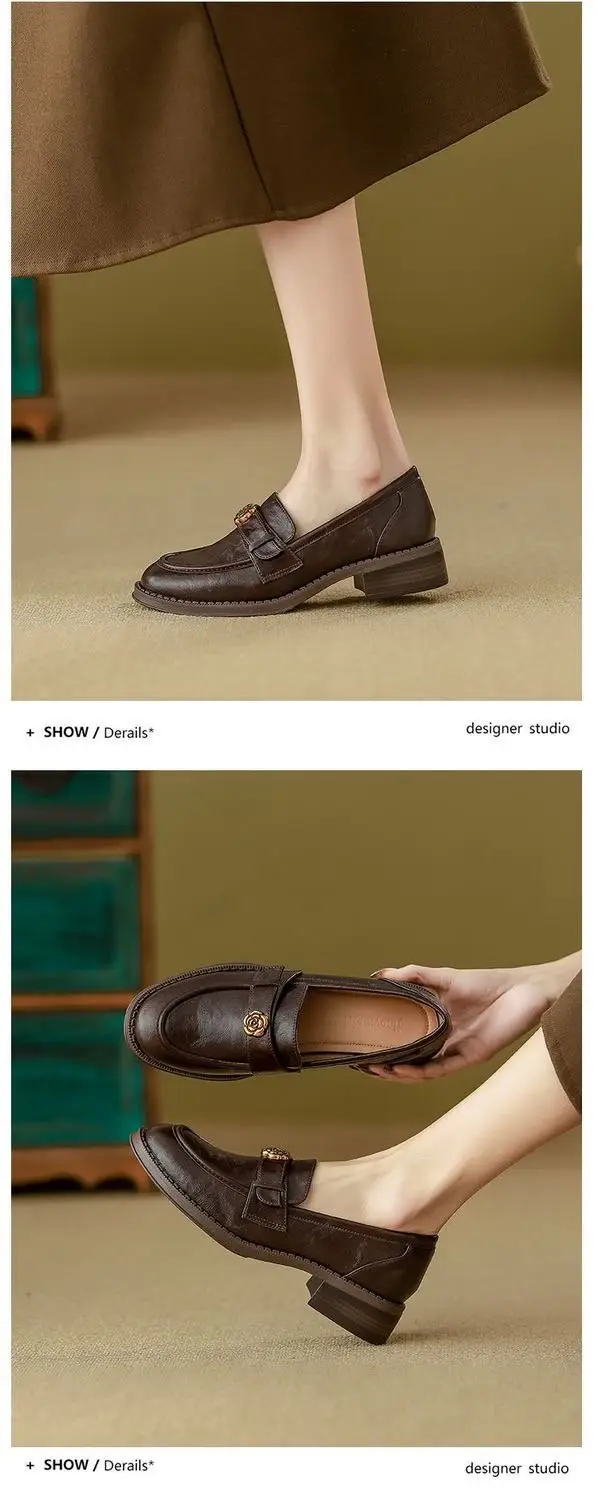 Mary Jane Soft Leather Camellia Loafers Women's 2025 Autumn New Small Leather Shoes Commuting Thick Slip-On Shoes — feature 10