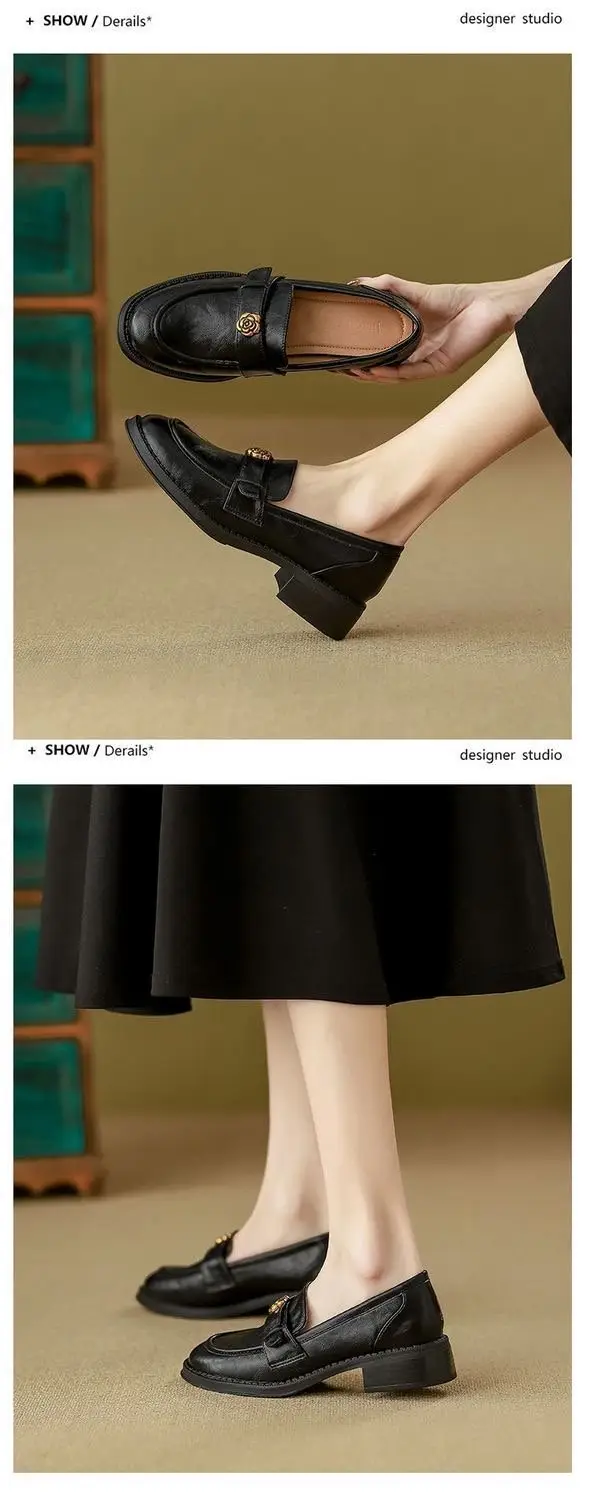 Mary Jane Soft Leather Camellia Loafers Women's 2025 Autumn New Small Leather Shoes Commuting Thick Slip-On Shoes — feature 9
