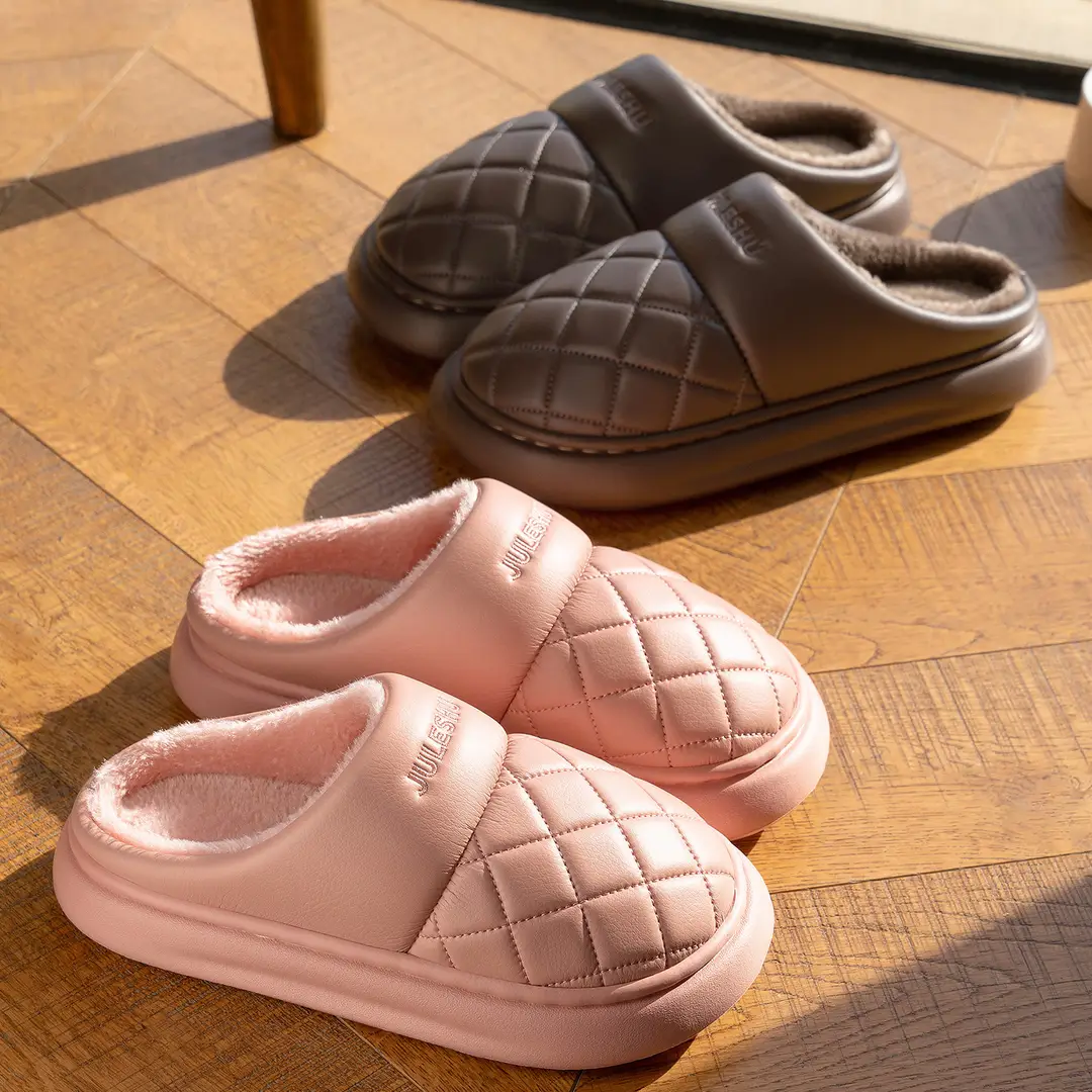 Waterproof Cotton Slippers for Women, Autumn and Winter 2026 New Model, Home Warm and Comfortable Thick-Soled Antibacterial Leather Cotton Shoes for Men, Suitable for Outdoor Wear - Image 7