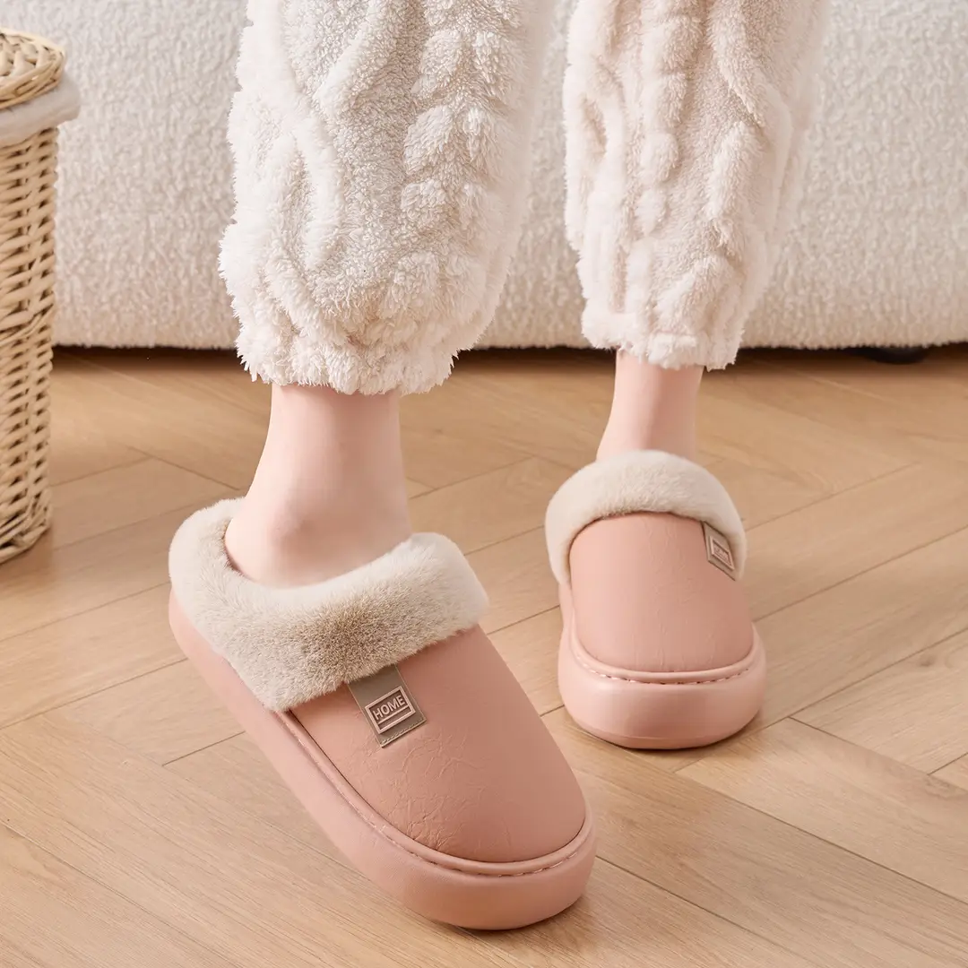 Lidani Waterproof Cotton Slippers for Women, Autumn and Winter 2026 New Model, Home Warm Thick-Soled Leather Antibacterial Cotton Shoes for Men - Image 6