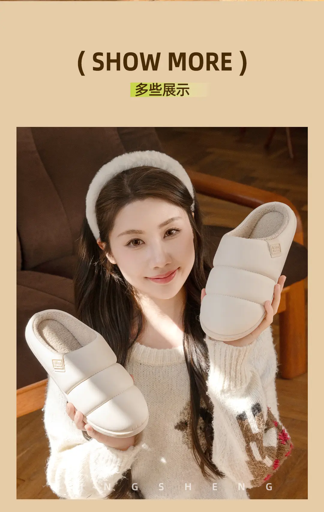 New High-End Pu Leather Simple Slippers for Women in Autumn and Winter Indoor Couples Home Fleece-Lined Warm Anti-Slip Cotton Slippers for Men — feature 4