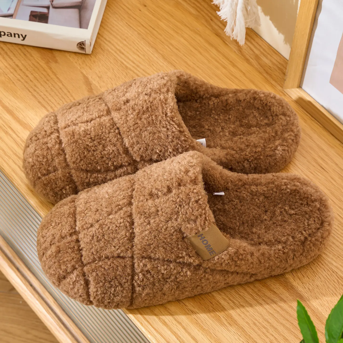 Women Winter Warm Plush Slippers Brown - Image 2