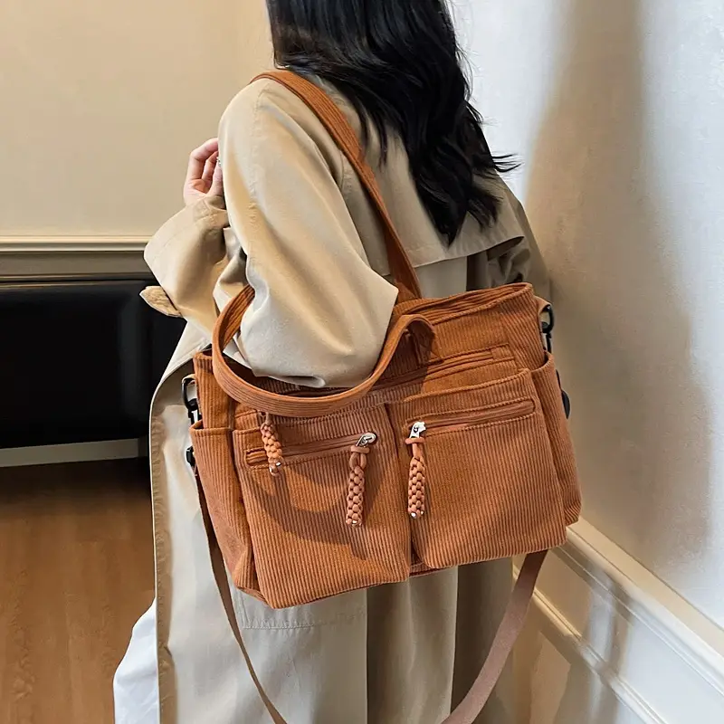 Women's Green Corduroy Shoulder Bag 2025 Autumn Winter - Image 7