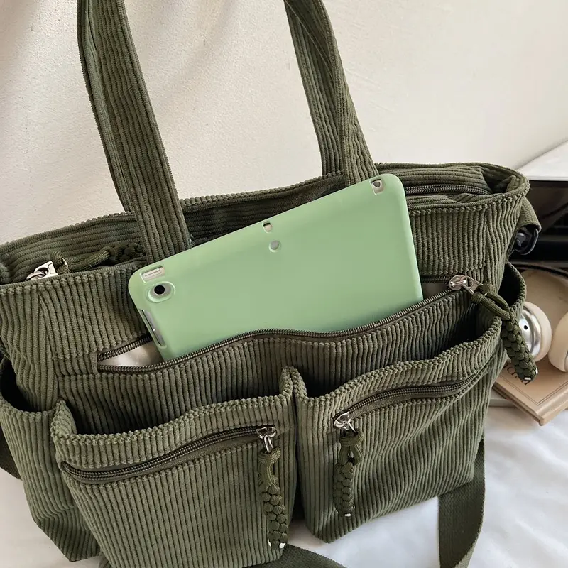 Women's Green Corduroy Shoulder Bag 2025 Autumn Winter - Image 9