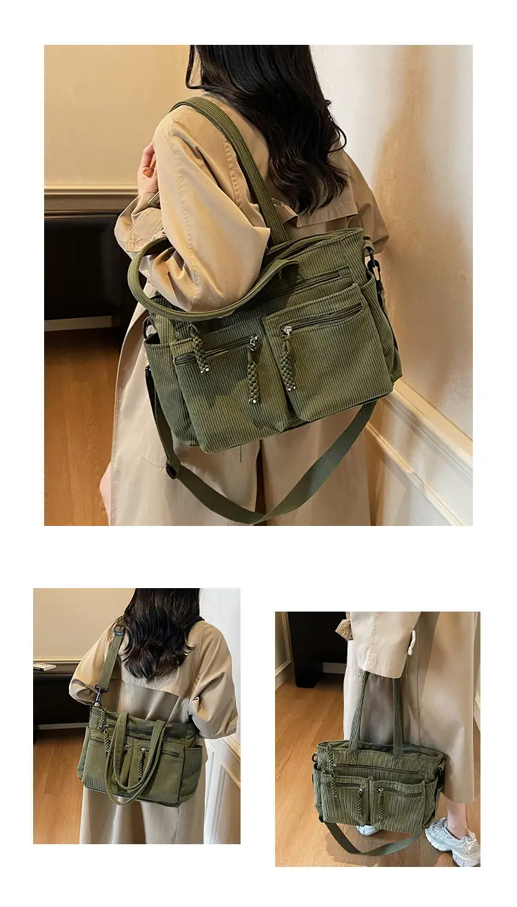 Women's Green Corduroy Shoulder Bag 2025 Autumn Winter — feature 12