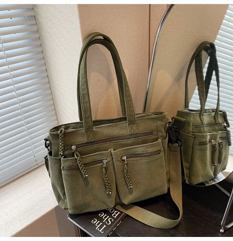 Women's Green Corduroy Shoulder Bag 2025 Autumn Winter — feature 19