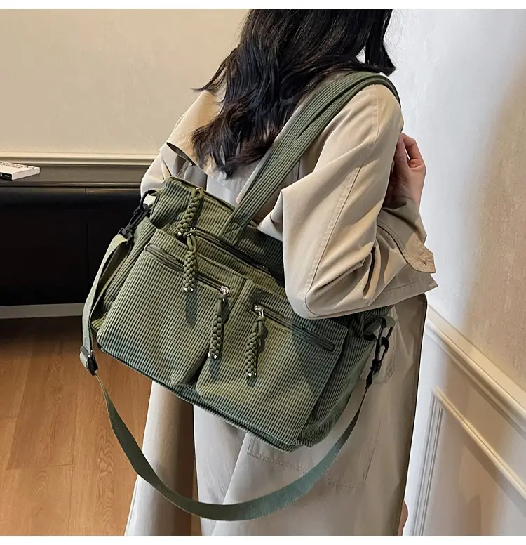 Women's Green Corduroy Shoulder Bag 2025 Autumn Winter — feature 21