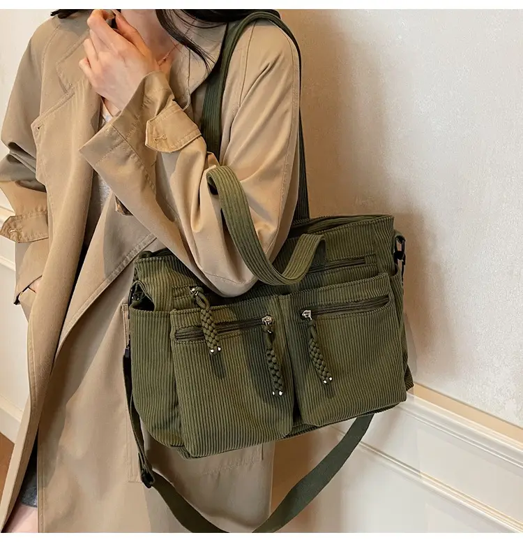 Women's Green Corduroy Shoulder Bag 2025 Autumn Winter — feature 23