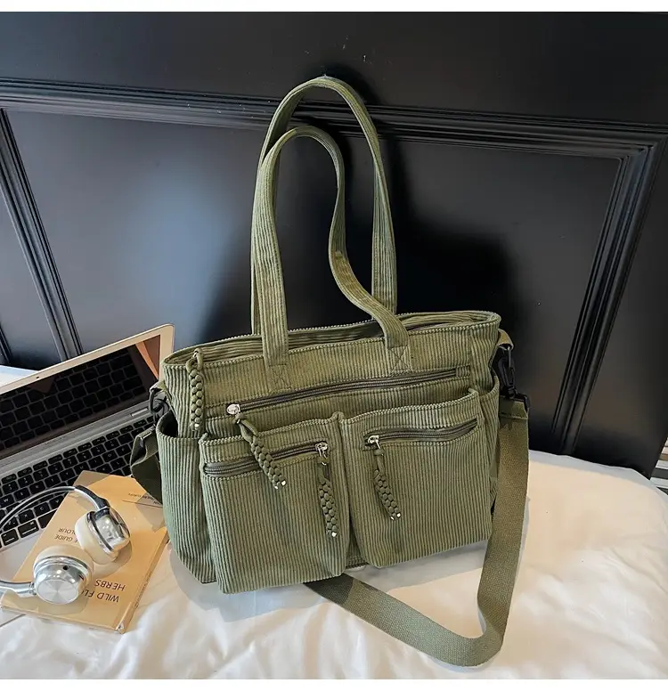 Women's Green Corduroy Shoulder Bag 2025 Autumn Winter — feature 28