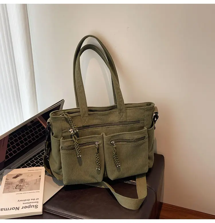 Women's Green Corduroy Shoulder Bag 2025 Autumn Winter — feature 31
