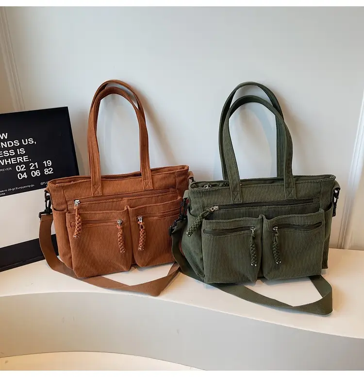 Women's Green Corduroy Shoulder Bag 2025 Autumn Winter — feature 37