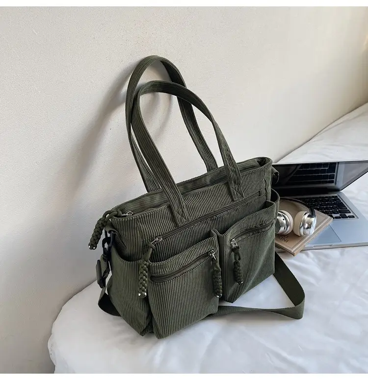 Women's Green Corduroy Shoulder Bag 2025 Autumn Winter — feature 47