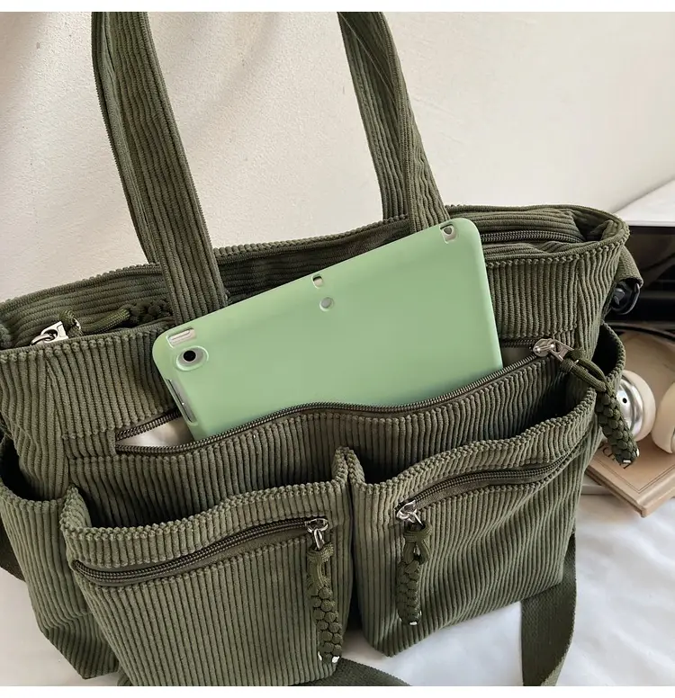 Women's Green Corduroy Shoulder Bag 2025 Autumn Winter — feature 49