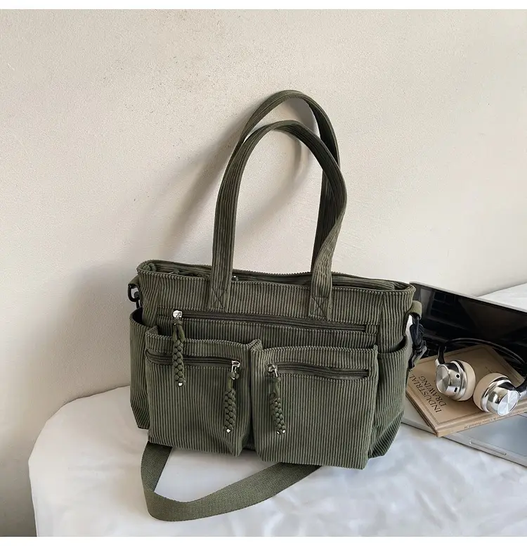 Women's Green Corduroy Shoulder Bag 2025 Autumn Winter — feature 50