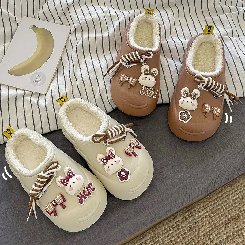 Women Cartoon Waterproof Closed-Toe Slippers Brown