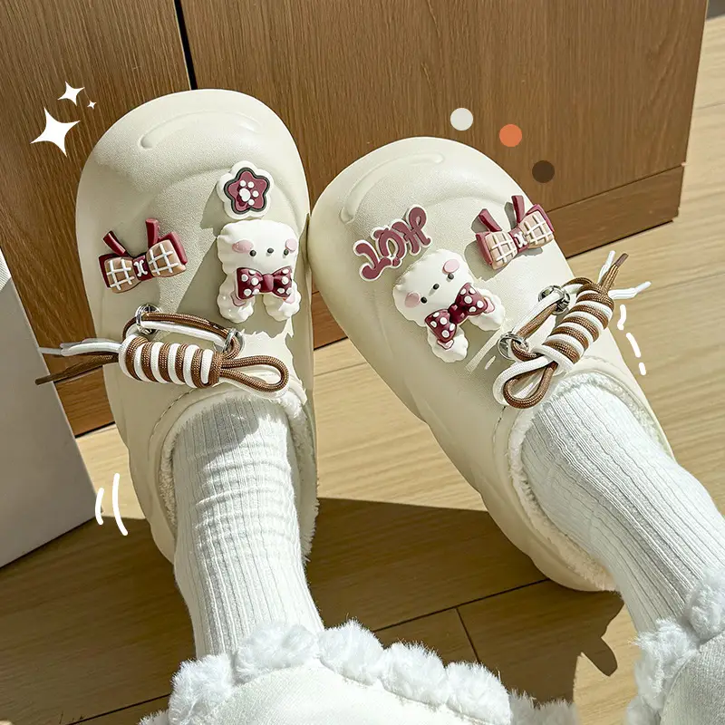 Women Cartoon Waterproof Closed-Toe Slippers Brown
