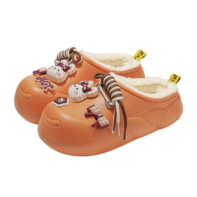 Women Cartoon Waterproof Closed-Toe Slippers Brown