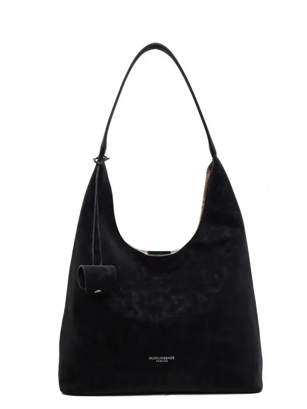 Black Velvet Large Capacity Shoulder Bag for Women