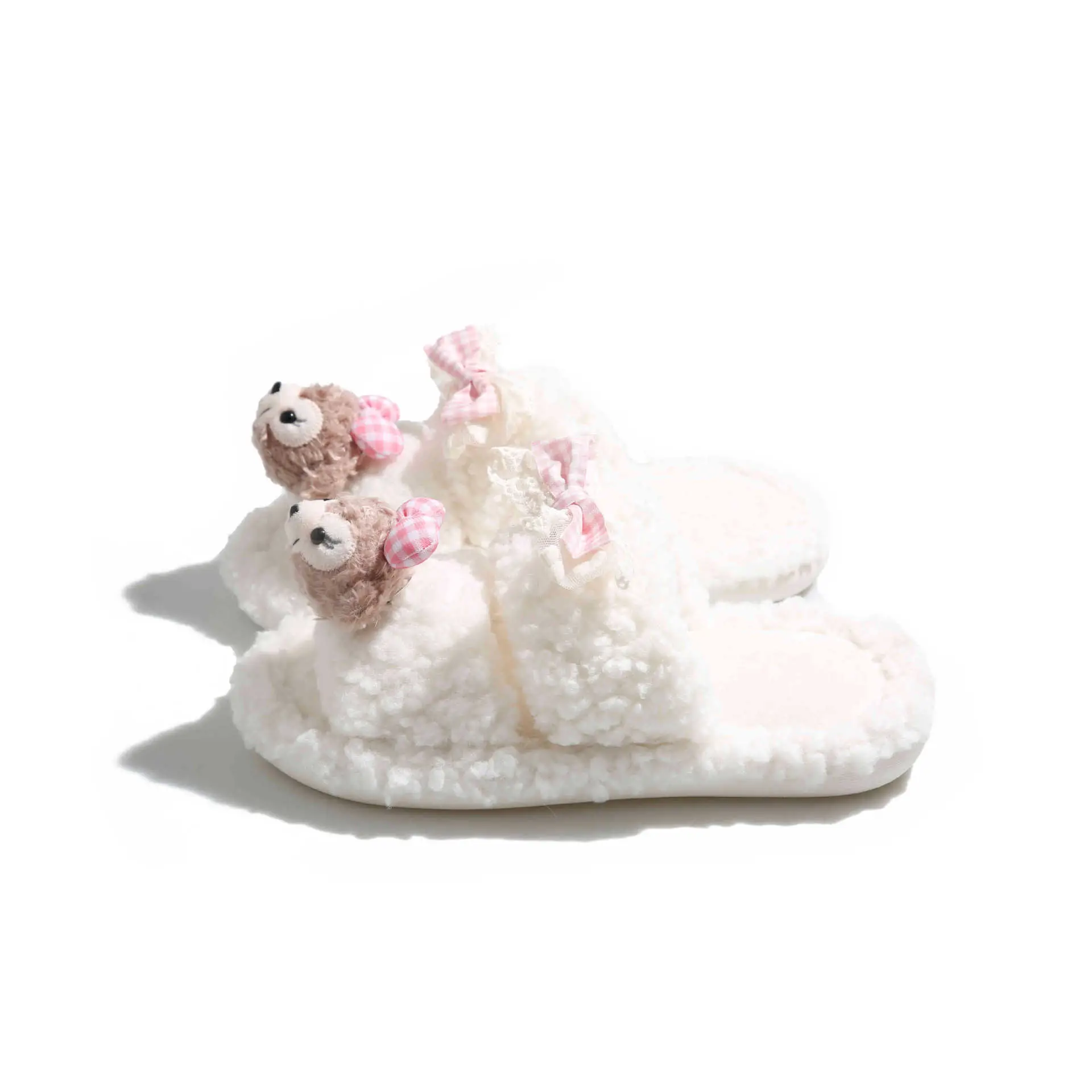 Cute Cartoon Plush Bow Bear Slippers for Women - Image 7
