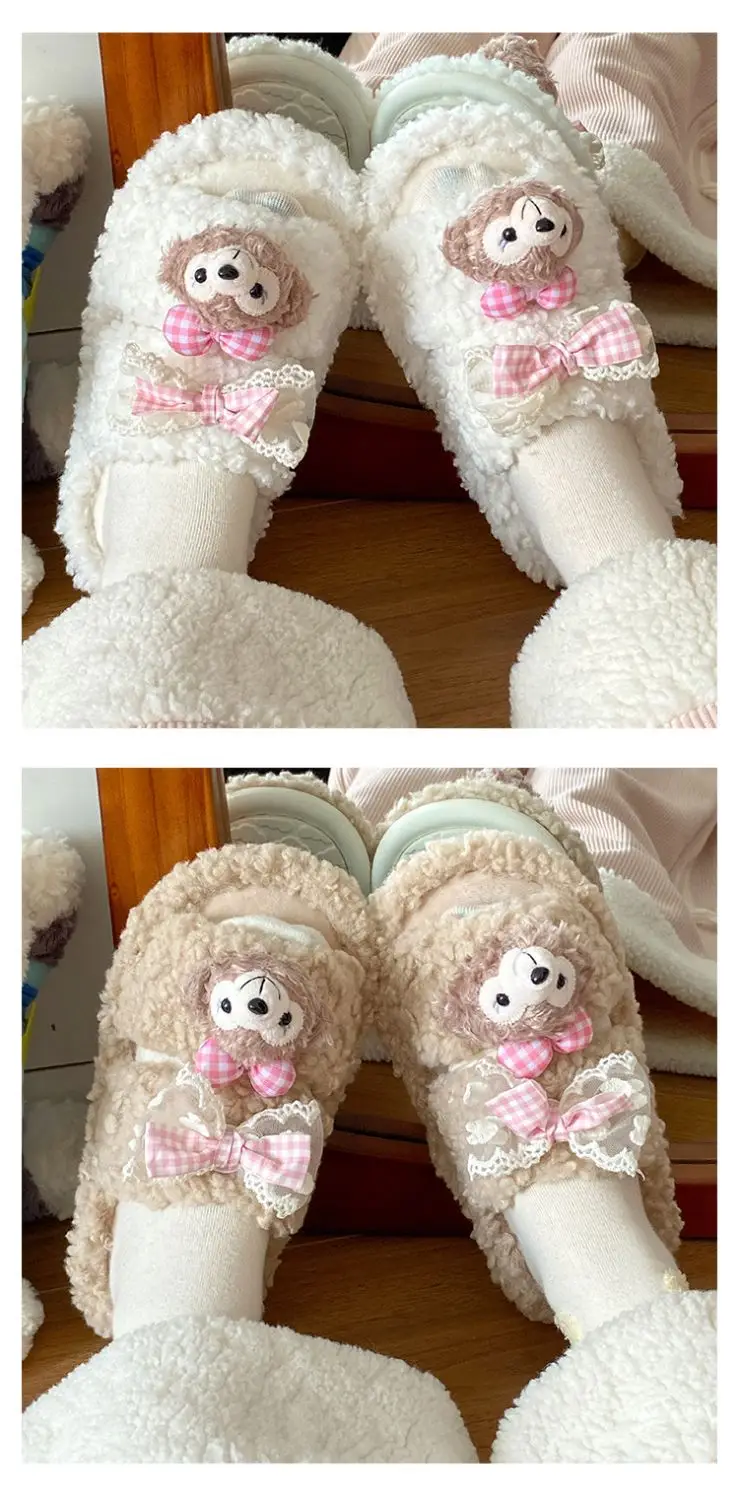 Cute Cartoon Plush Bow Bear Slippers for Women — feature 13