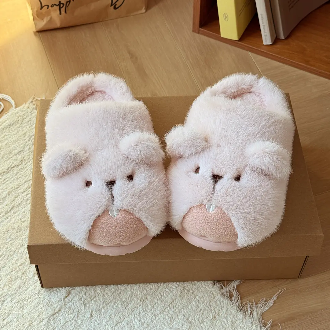Qidan Shoe Factory Cute Groundhog Stuffed Cotton Slippers Women's Autumn and Winter Velvet Warm Home Cartoon Furry Slippers