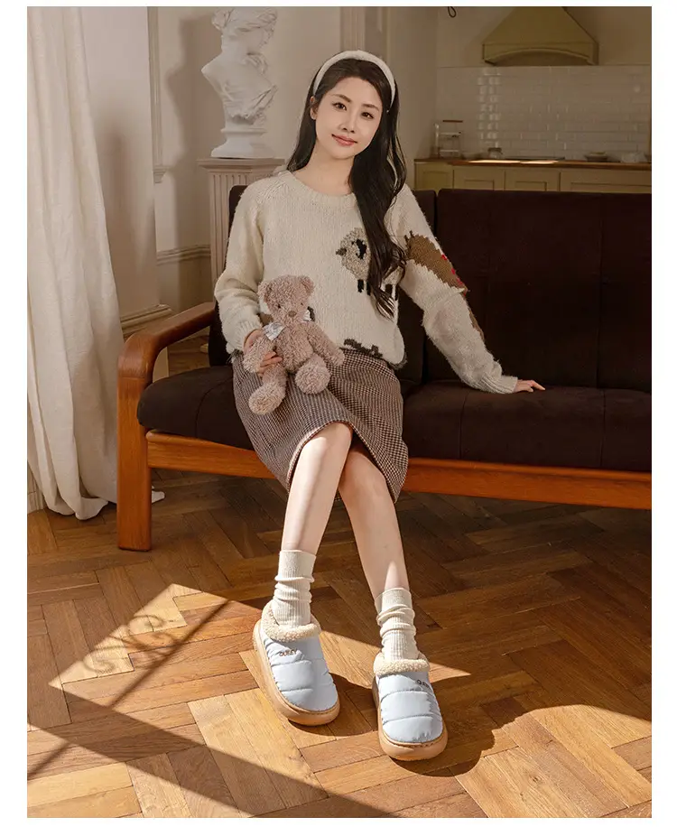 Winter Couple Cotton Slippers for Women, Autumn and Winter Home Indoor Non-Slip Home Fleece-Lined Bag Heel Warm Cotton Shoes for Outer Wear — feature 18