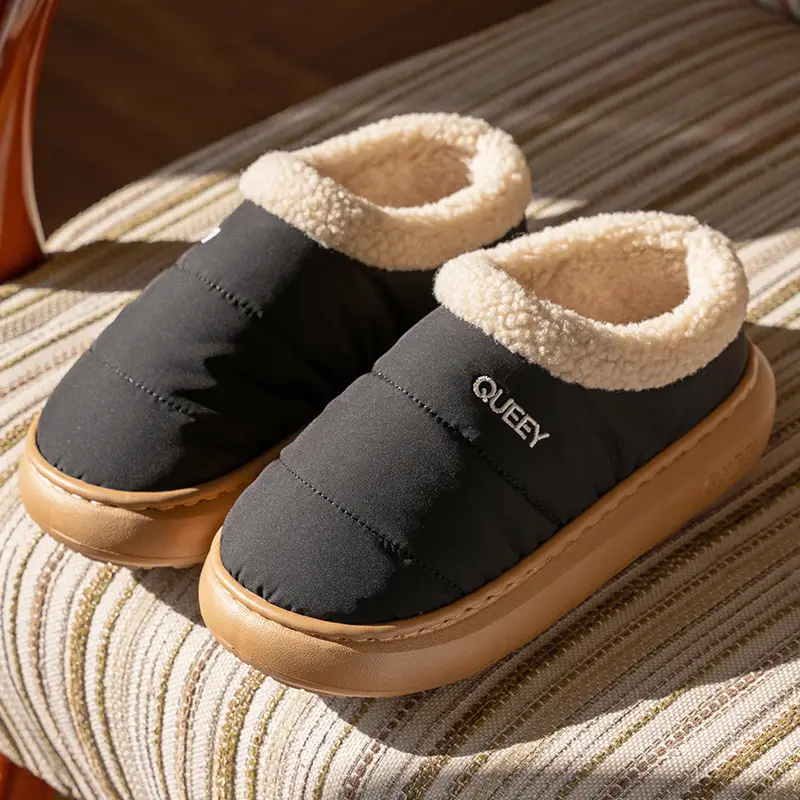 Winter Couple Cotton Slippers for Women, Autumn and Winter Home Indoor Non-Slip Home Fleece-Lined Bag Heel Warm Cotton Shoes for Outer Wear - Image 4