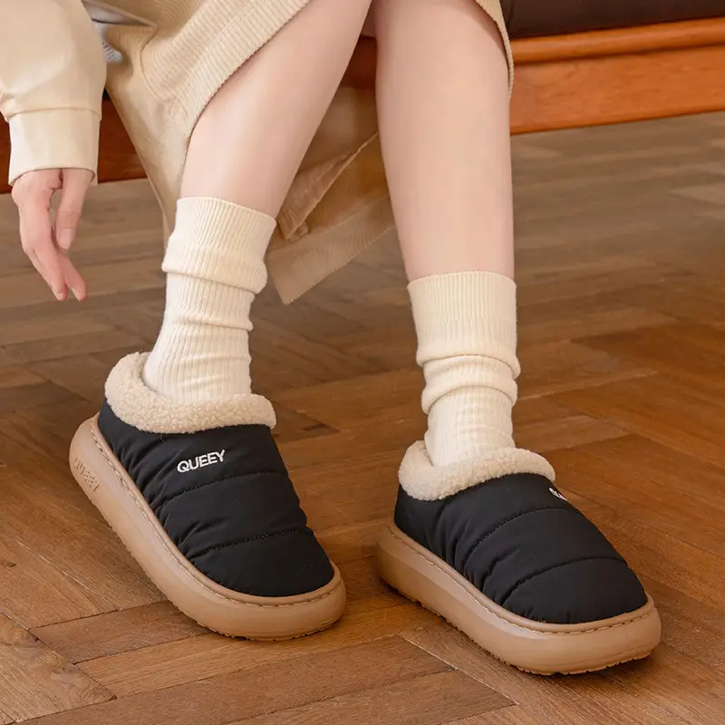 Cotton Slippers for Women in Autumn and Winter Can Be Worn Outside Fleece-Lined Indoor Home Warm Thick-Soled Waterproof Anti-Slip Bag Heel Cotton Shoes for Men - Image 8