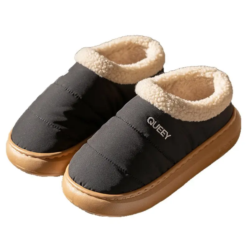Cotton Slippers for Women in Autumn and Winter Can Be Worn Outside Fleece-Lined Indoor Home Warm Thick-Soled Waterproof Anti-Slip Bag Heel Cotton Shoes for Men - Image 10