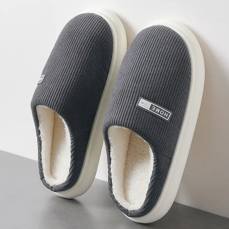 Home Cotton Slippers for Women in Autumn and Winter, Indoor Plush Slippers, Warm Toe-Cap Anti-Slip Cotton Slippers for Men, Wholesale