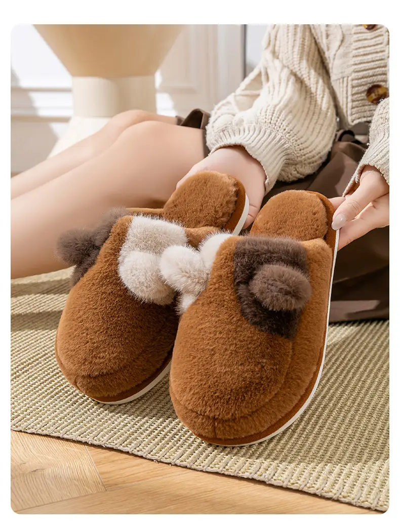 Hotmarzz Cute Cat Plush Slippers Women Brown — feature 10