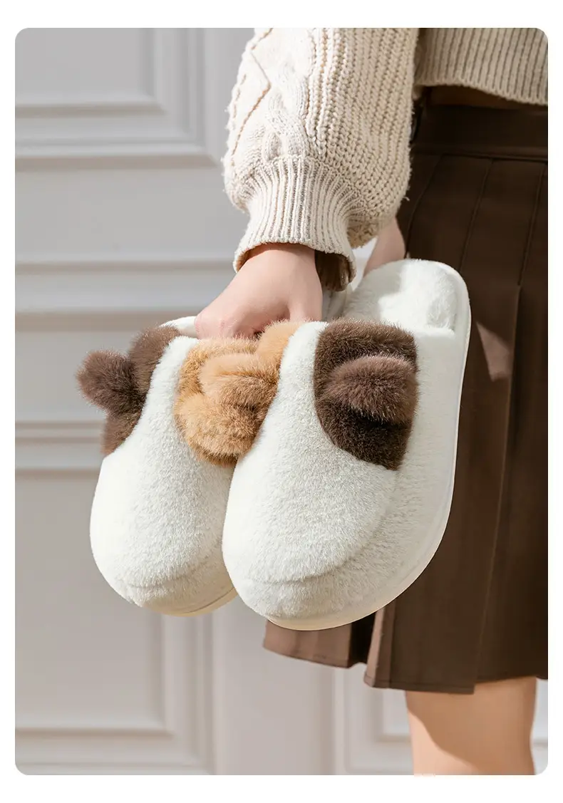 Hotmarzz Cute Cat Plush Slippers Women Brown — feature 11
