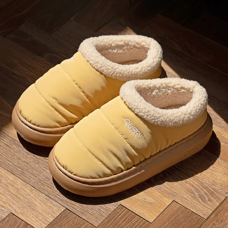 2026 New Cotton Slippers for Women, Suitable for Outdoor Wear in Winter, Waterproof, Fleece-Lined, Warm, Closed-Back, Home Plush Cotton Shoes for Couples
