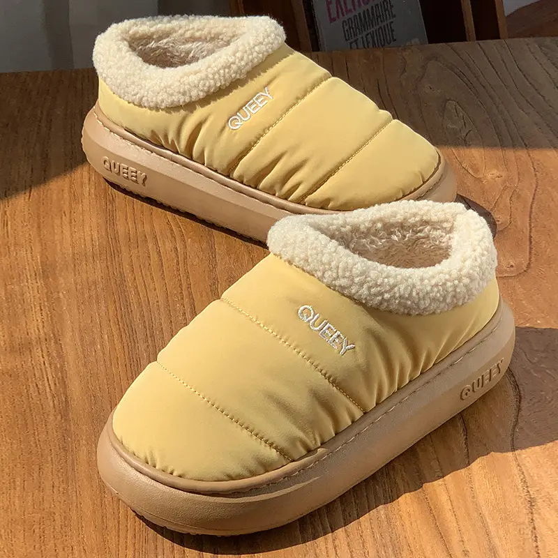2026 New Cotton Slippers for Women, Suitable for Outdoor Wear in Winter, Waterproof, Fleece-Lined, Warm, Closed-Back, Home Plush Cotton Shoes for Couples