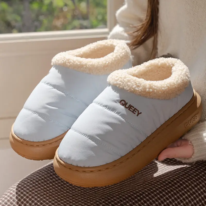 2026 New Cotton Slippers for Women, Suitable for Outdoor Wear in Winter, Waterproof, Fleece-Lined, Warm, Closed-Back, Home Plush Cotton Shoes for Couples